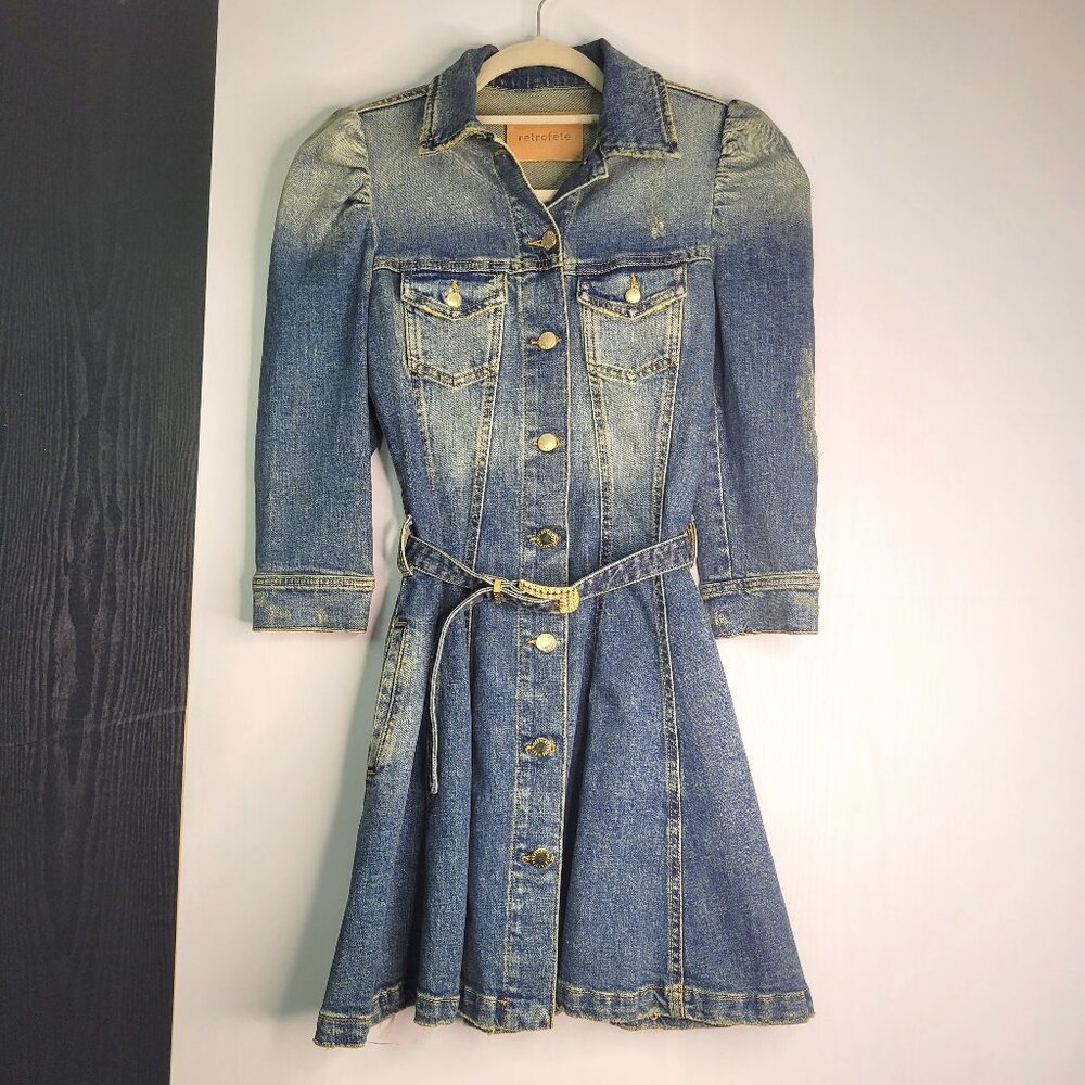 Retrofete Wiley Denim Mini Dress with Belt Size XS